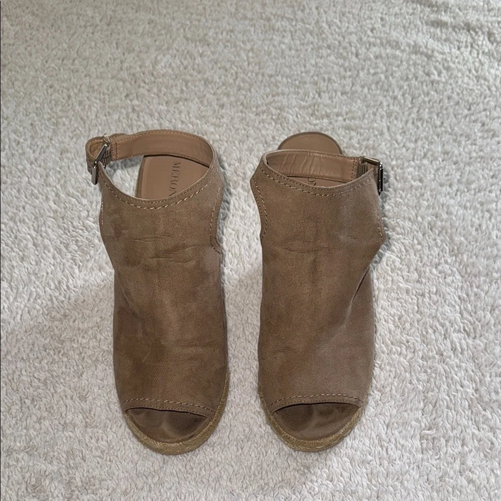 👡 Women’s Merona Peep Toe Espadrille Wedges – Taupe, Size 10